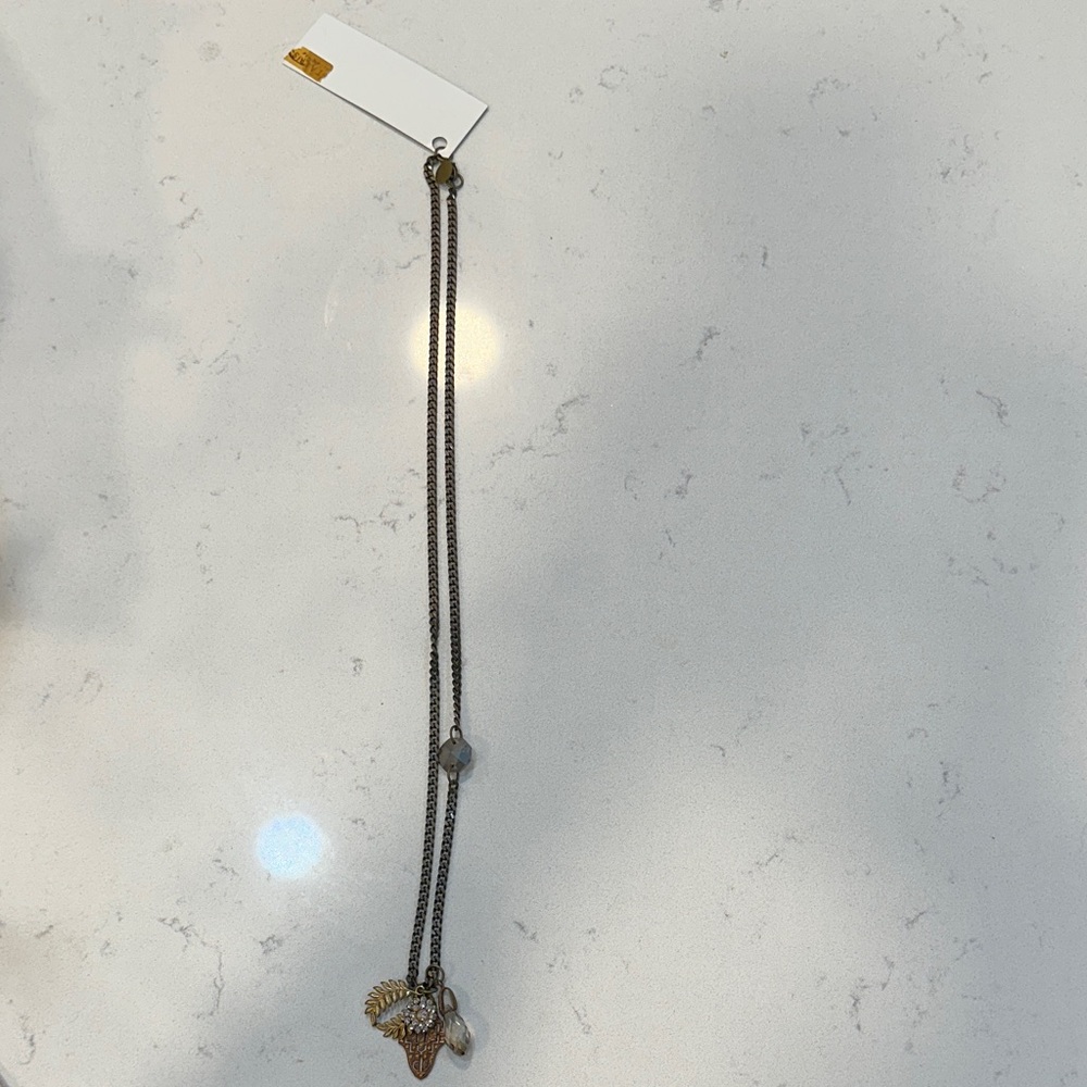 Long Antiqued Charm Necklace with Tags